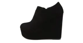 Classic Black Suede Wedge Platform Boots