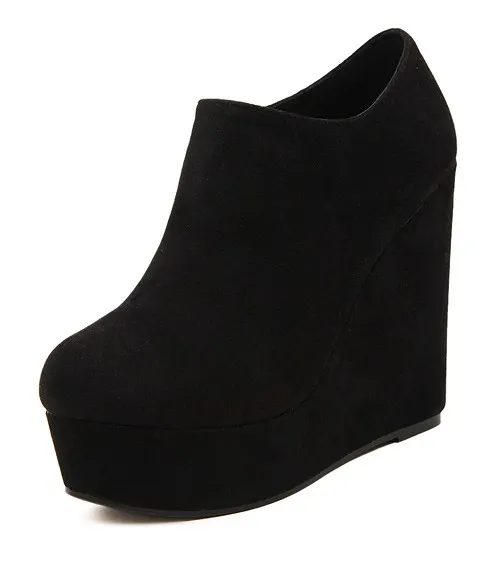 Classic Black Suede Wedge Platform Boots