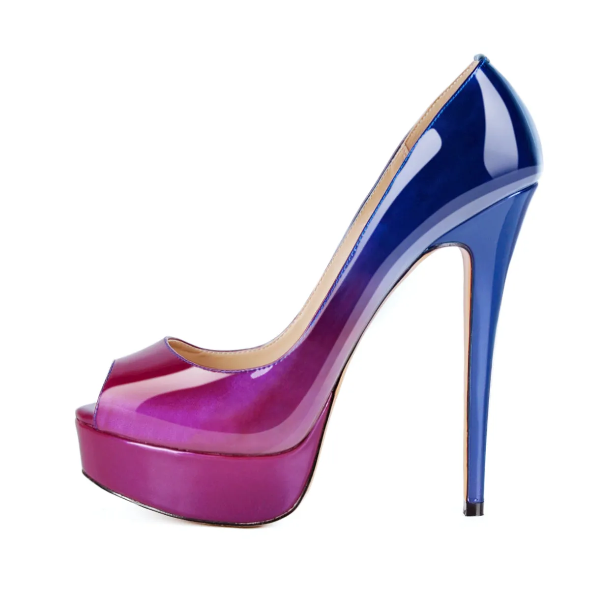 Blue Purple Ombre Open Toe Platform Stiletto High Heel Pumps