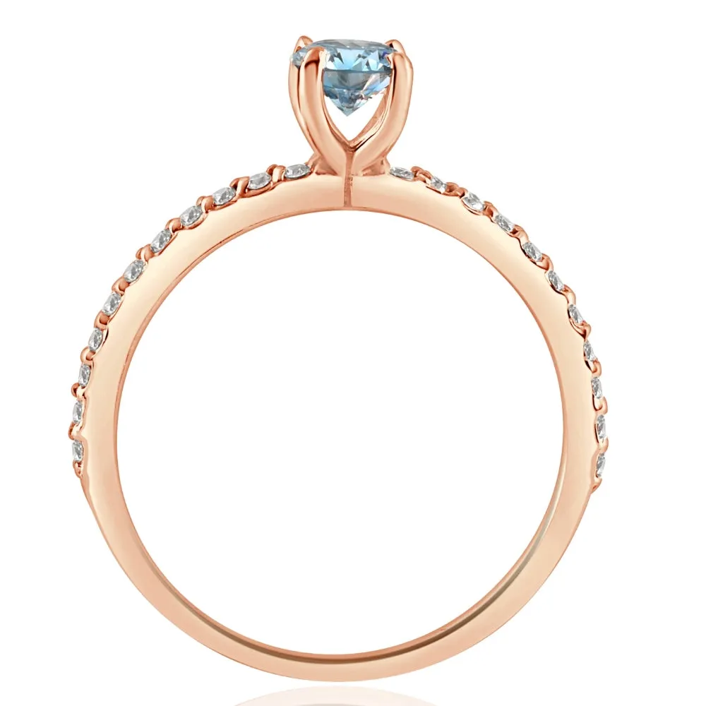 Blue White Diamond Engagement Ring 14k Rose Gold