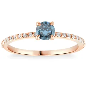 Blue White Diamond Engagement Ring 14k Rose Gold