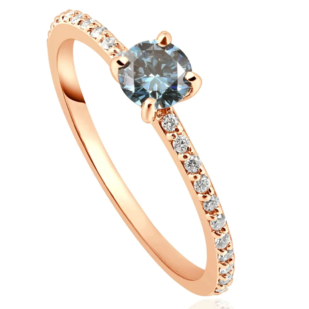 Blue White Diamond Engagement Ring 14k Rose Gold