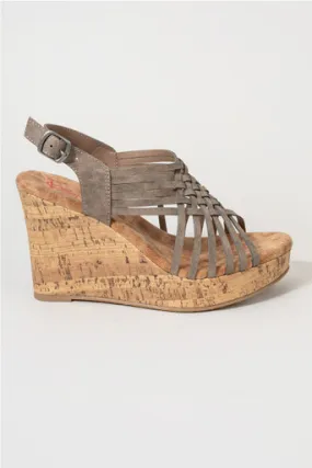 Boulevard Cross Strap Cork Wedges in Gray