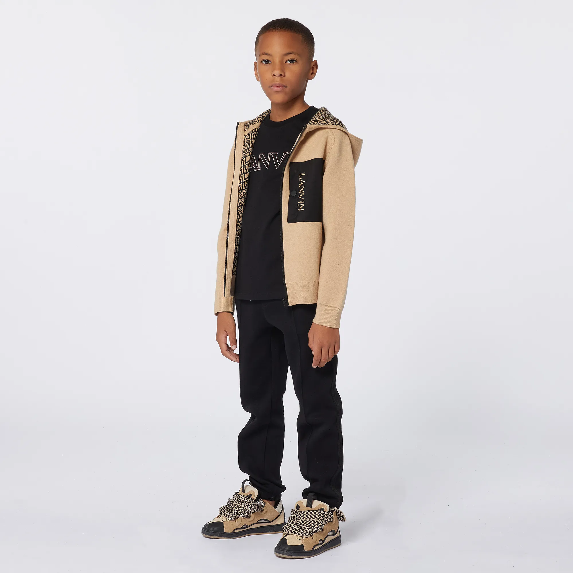 Boys Beige Leather Curb Trainers