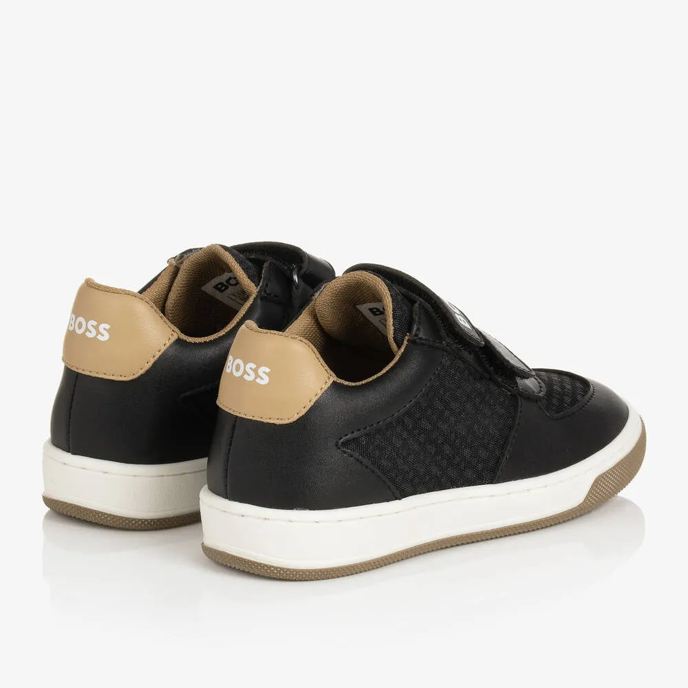 Boys Black Monogram Velcro Trainers