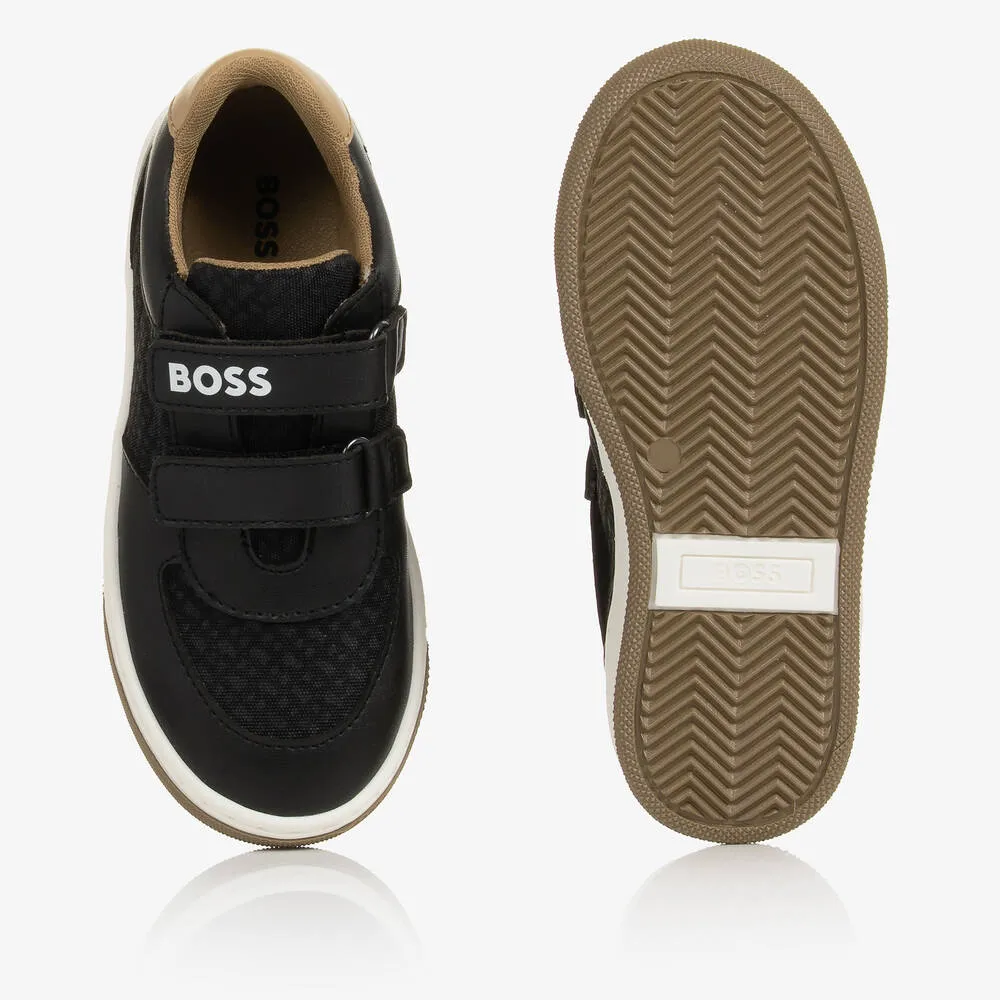 Boys Black Monogram Velcro Trainers