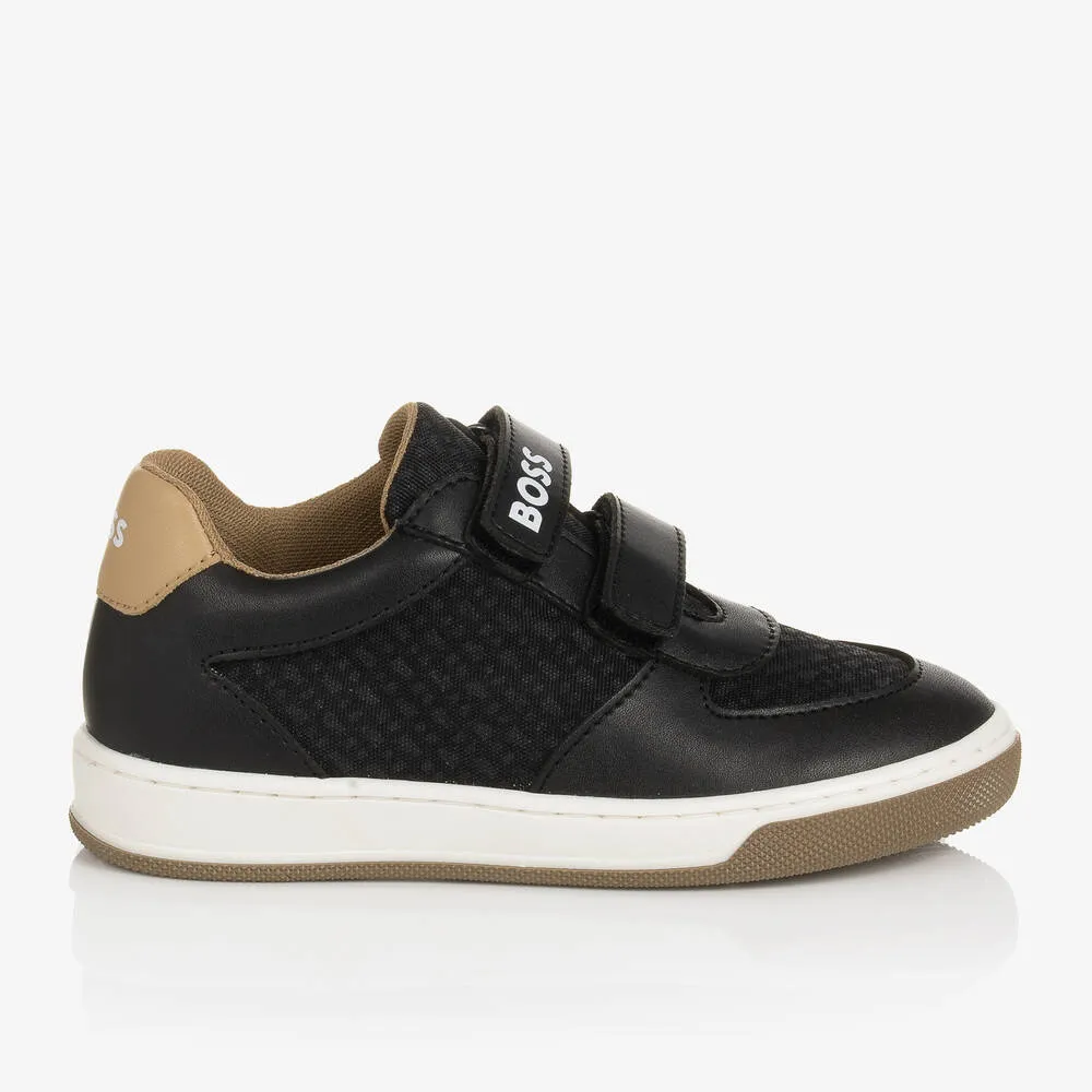 Boys Black Monogram Velcro Trainers