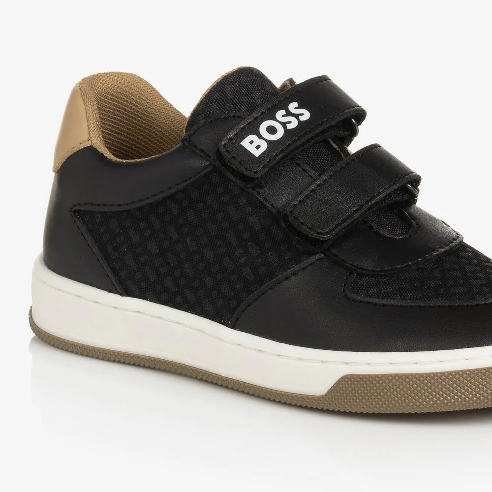 Boys Black Monogram Velcro Trainers