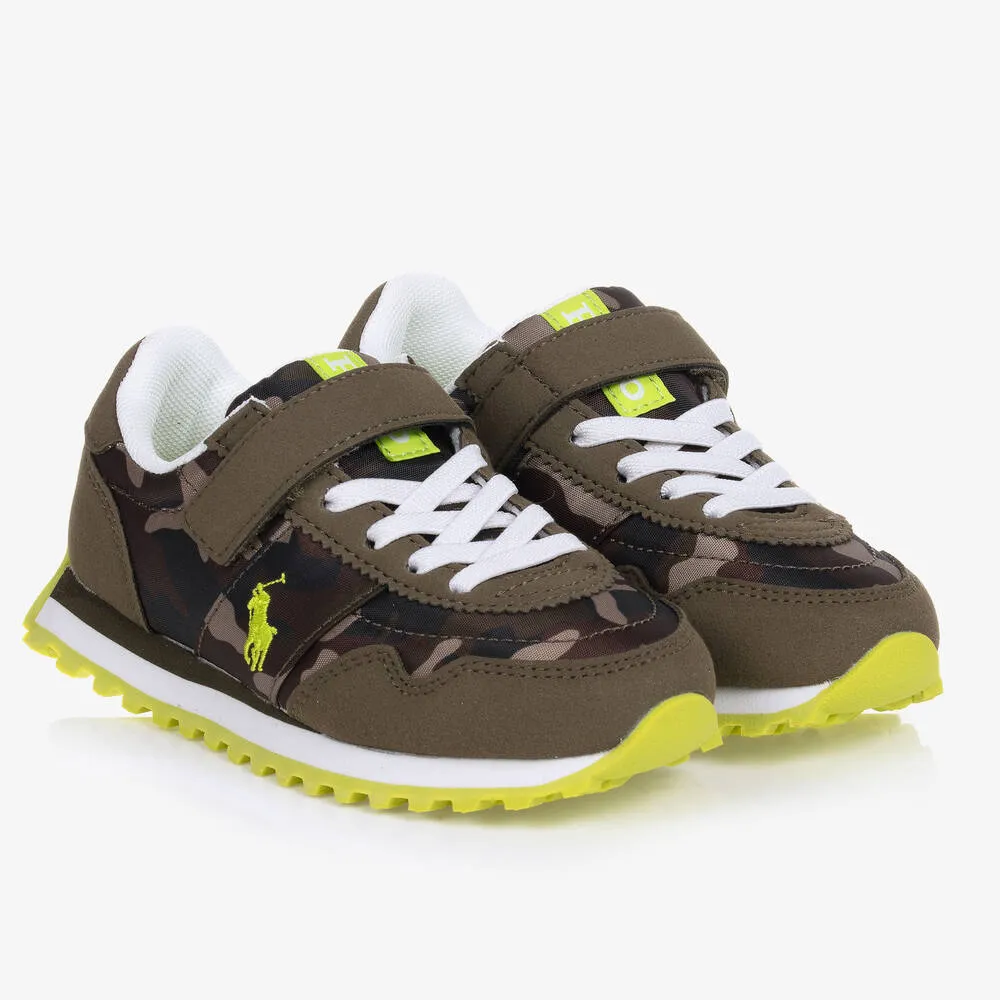 Boys Green Camouflage Logo Trainers