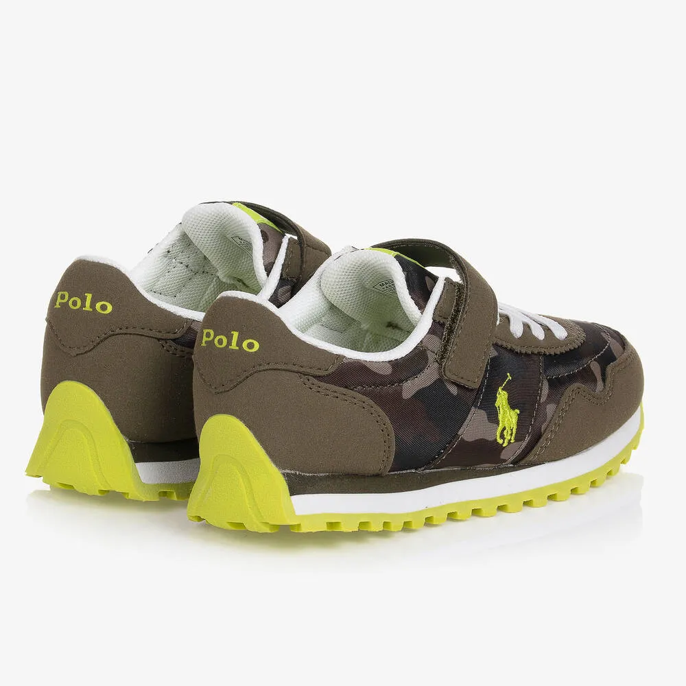 Boys Green Camouflage Logo Trainers