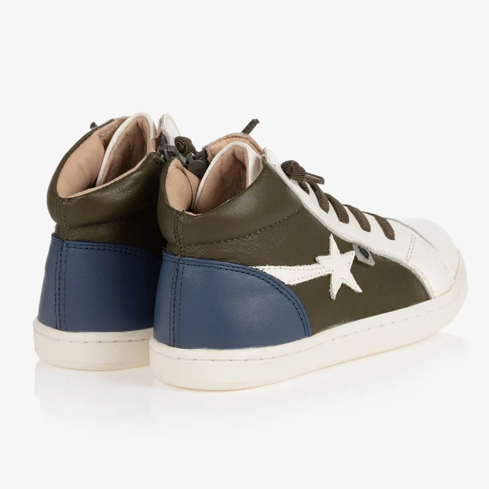 Boys Green Leather Trainers