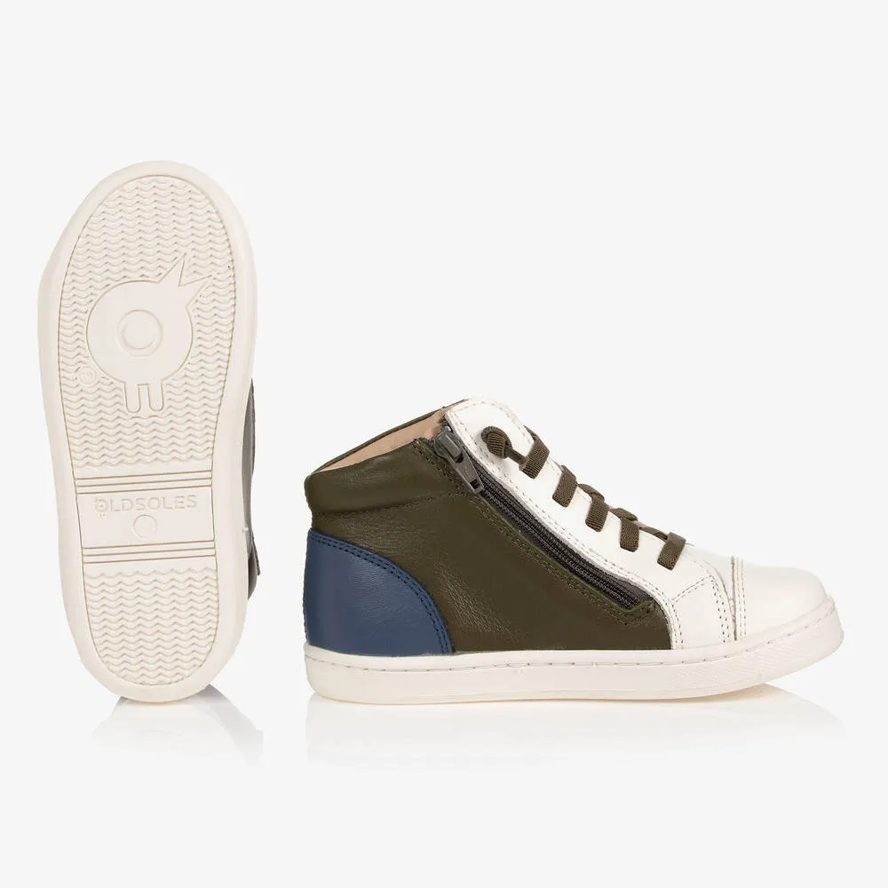 Boys Green Leather Trainers