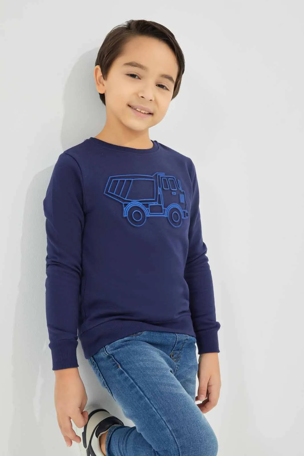 Boys Navy Embossed Sweatshirt