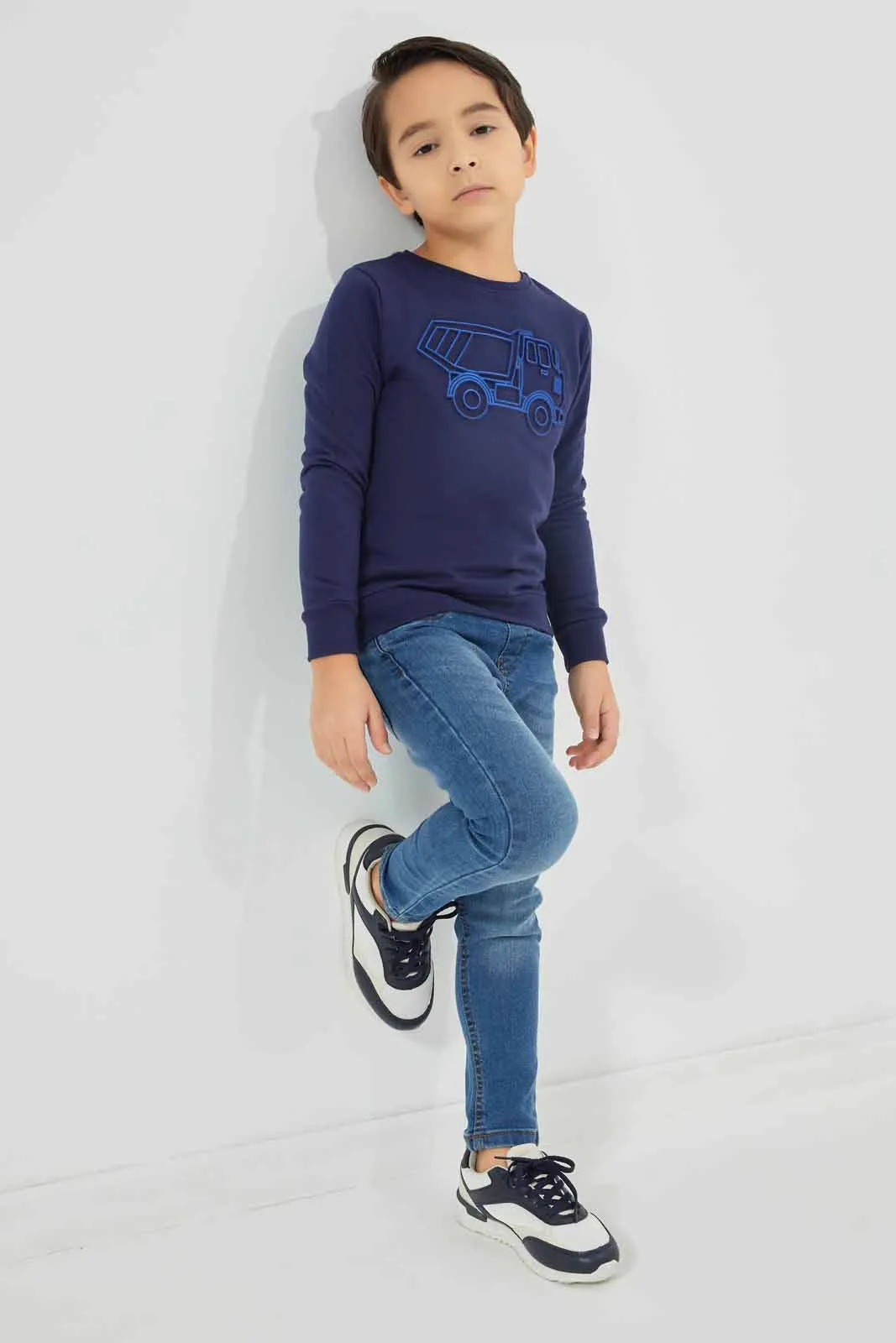 Boys Navy Embossed Sweatshirt