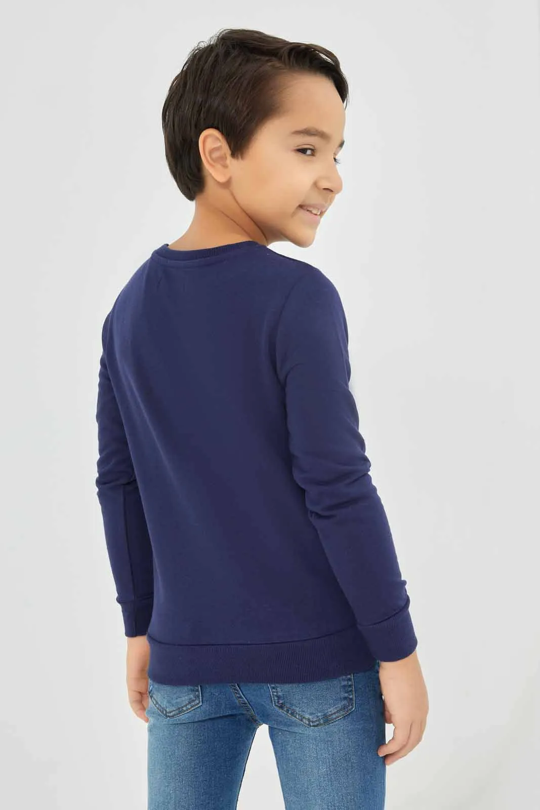 Boys Navy Embossed Sweatshirt