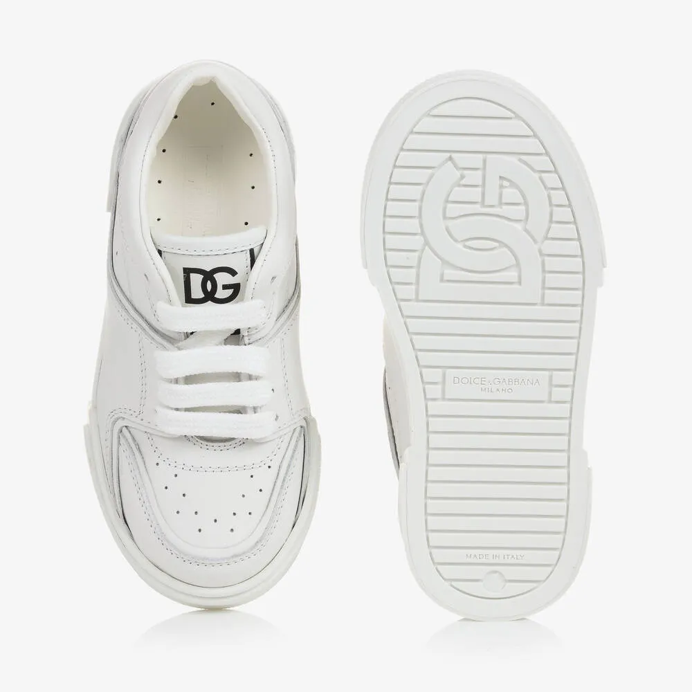 Boys White Leather Trainers