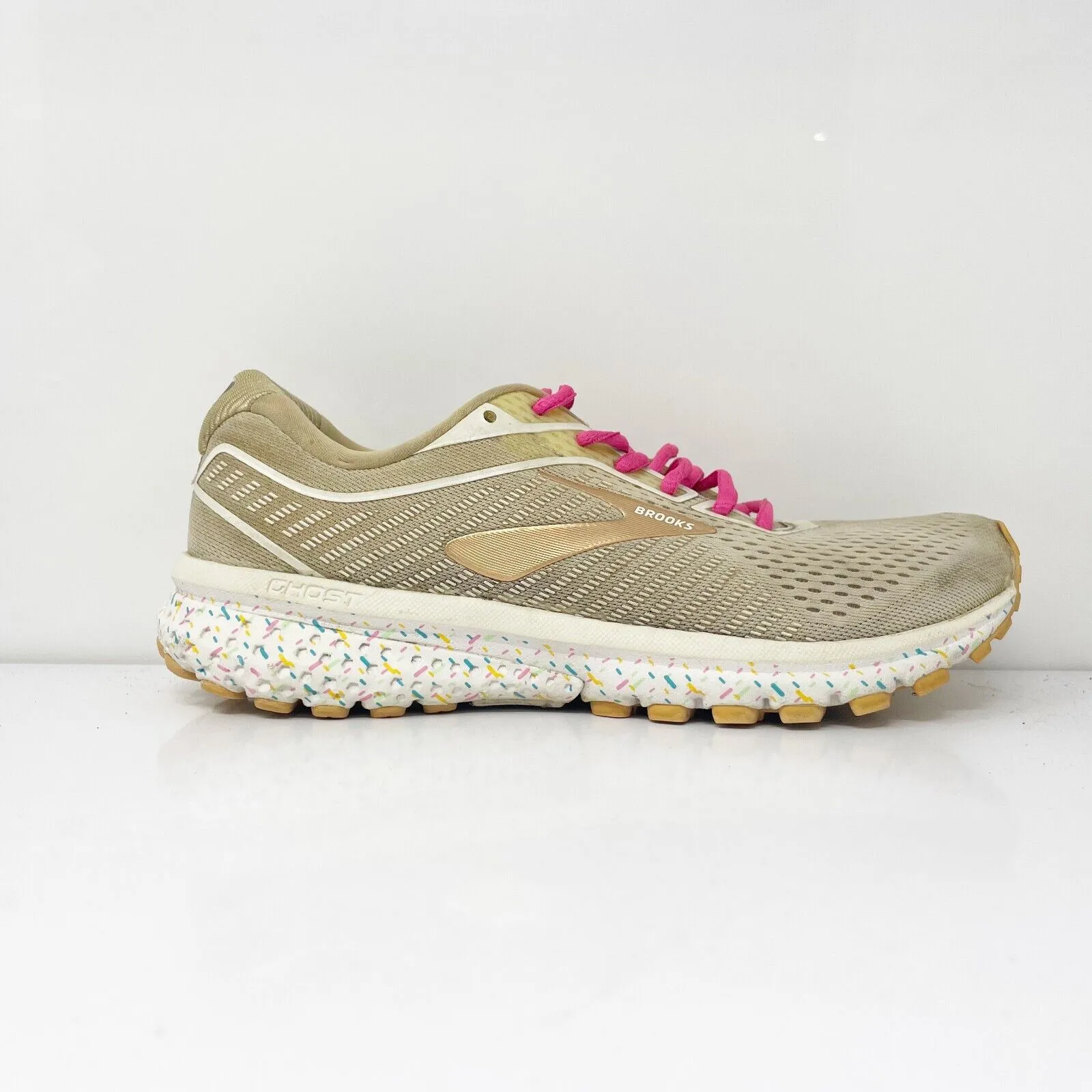 Brooks Womens Ghost 12 1203051B177 Beige Running Shoes Sneakers Size 8 B