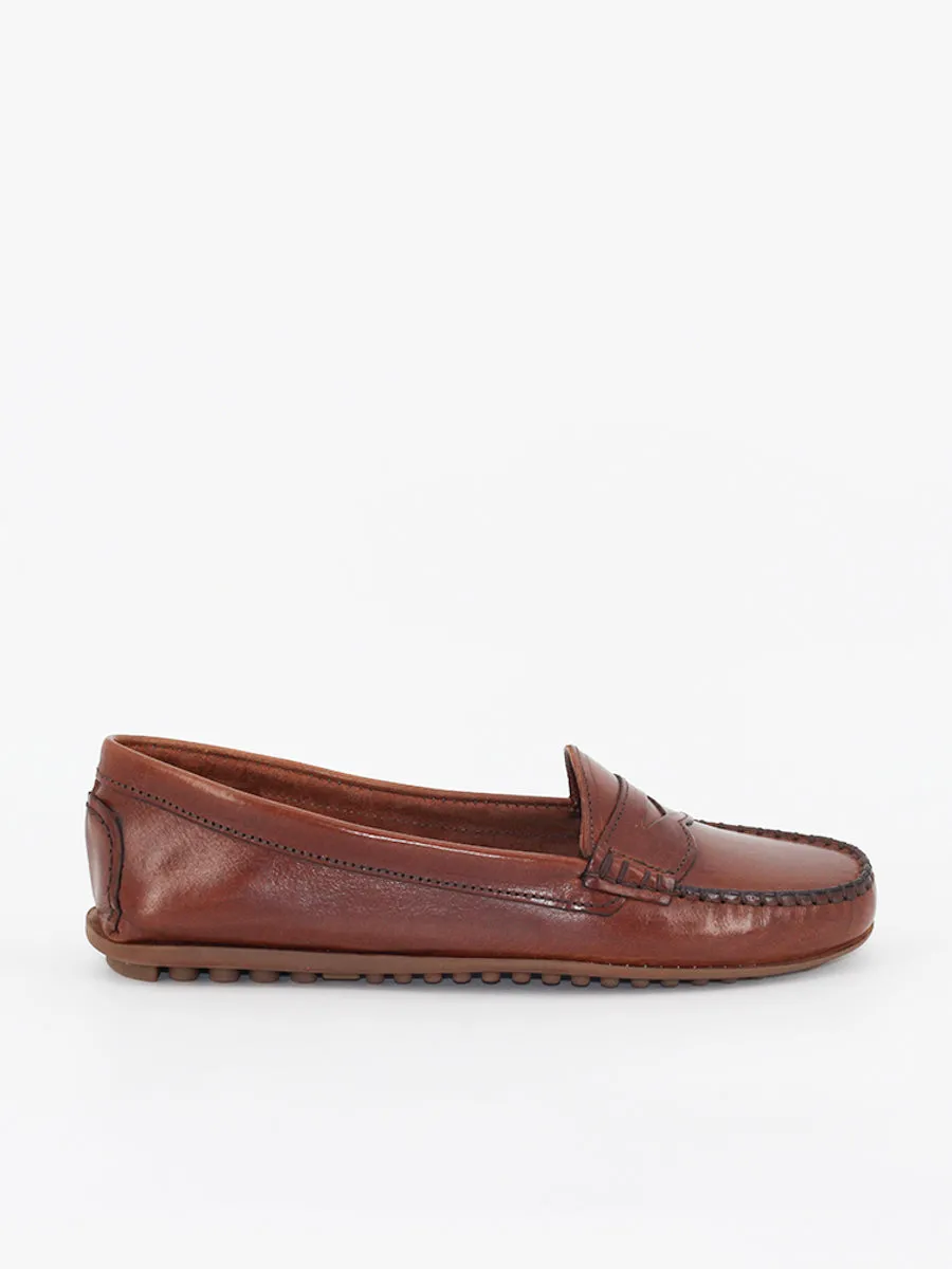 Brown buffalo leather loafers size 24.