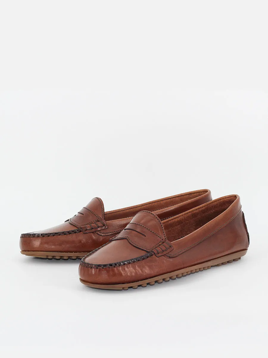 Brown buffalo leather loafers size 24.