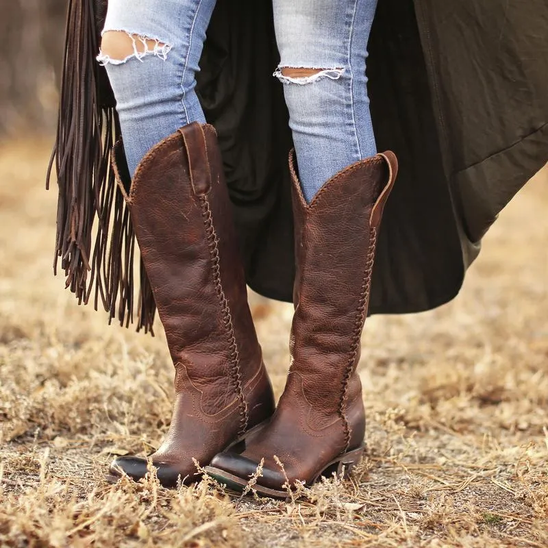 Brown Leather Lane Plain Jane Cowboy Boots