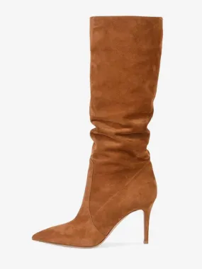 Brown Suede Mid Calf Stiletto Boots