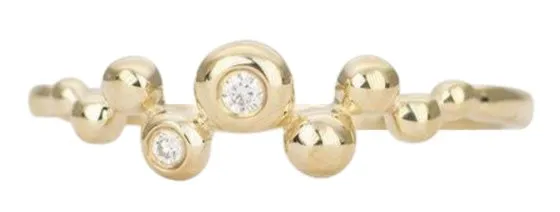 Bubble Beads 14K Gold Ring with Bezel Set Diamond Cluster Unique Right Hand Ring AD1434