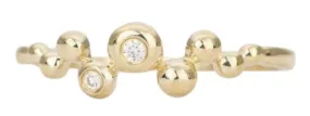 Bubble Beads 14K Gold Ring with Bezel Set Diamond Cluster Unique Right Hand Ring AD1434