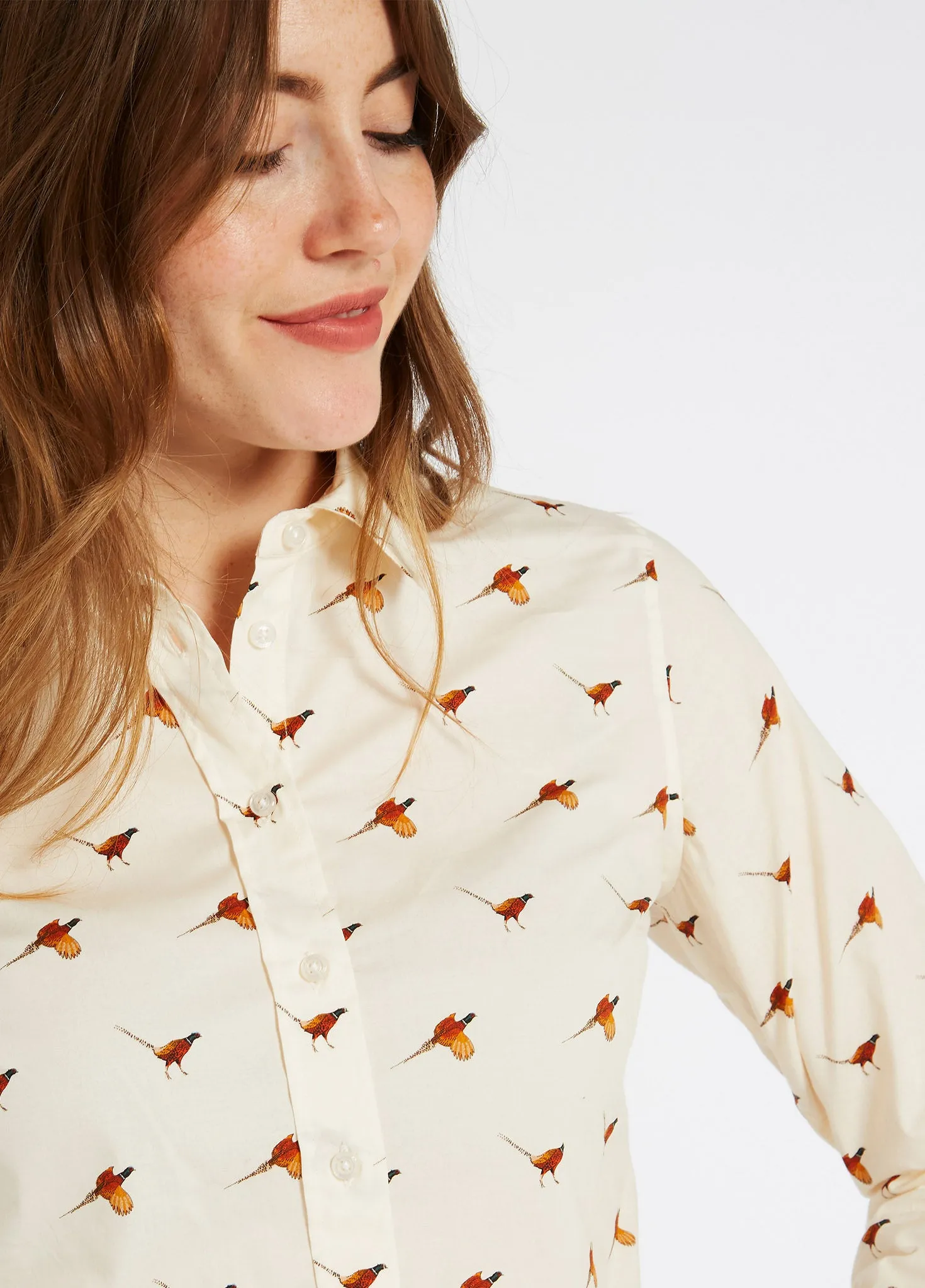 Calamint Women's Pheasant Print Shirt - Cream