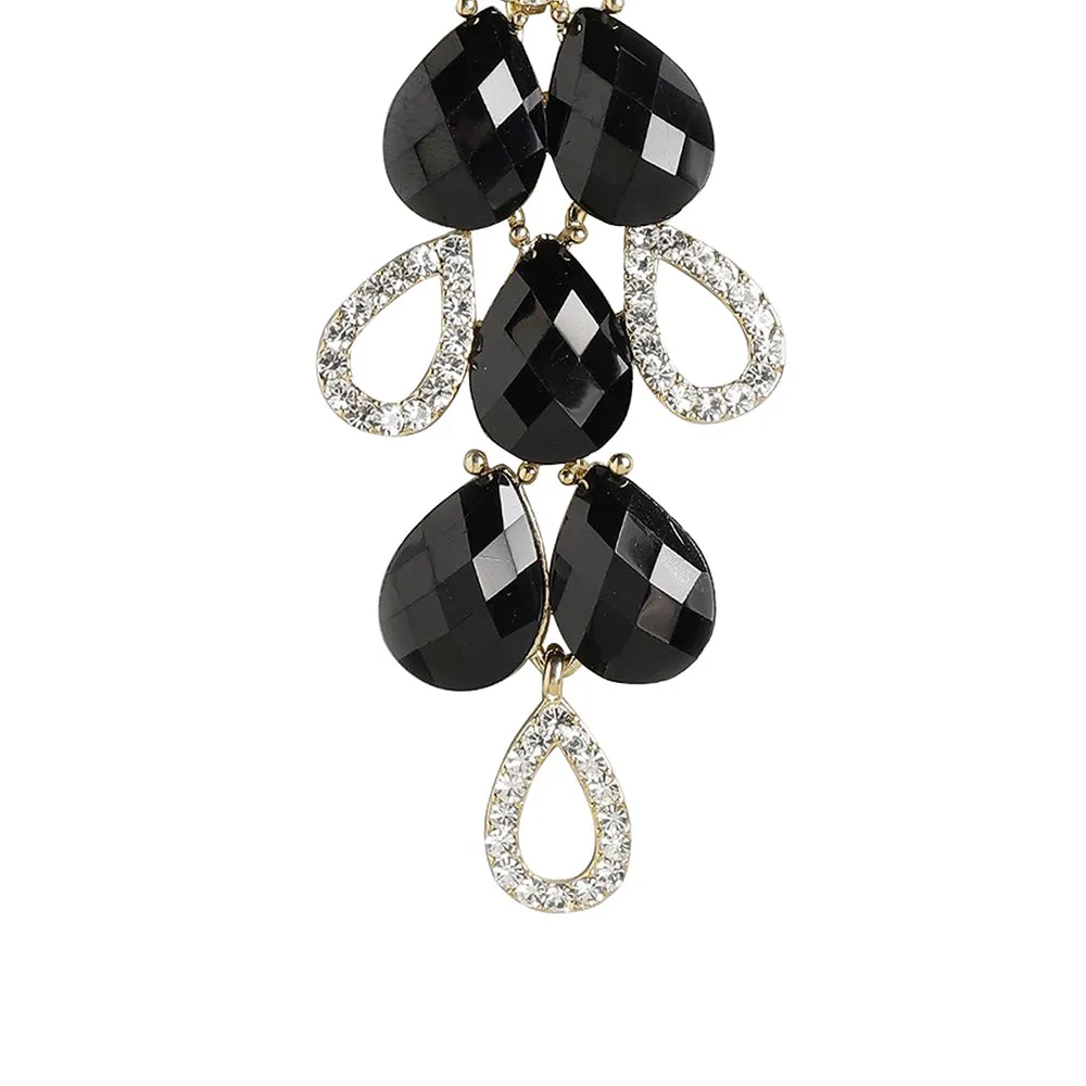 Carlton London Women'S Brass Black Gold-Plated Handcrafted Contemporary Drop Earrings Fje3462