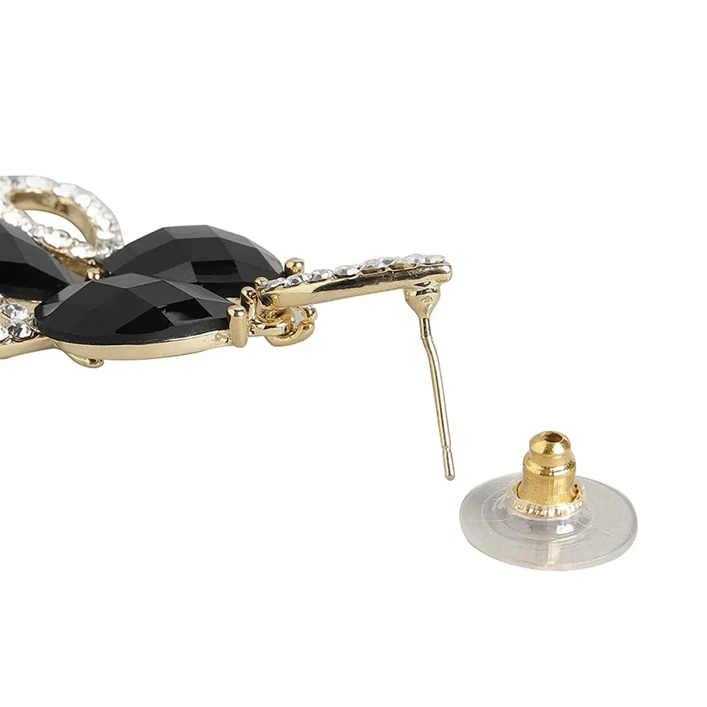 Carlton London Women'S Brass Black Gold-Plated Handcrafted Contemporary Drop Earrings Fje3462