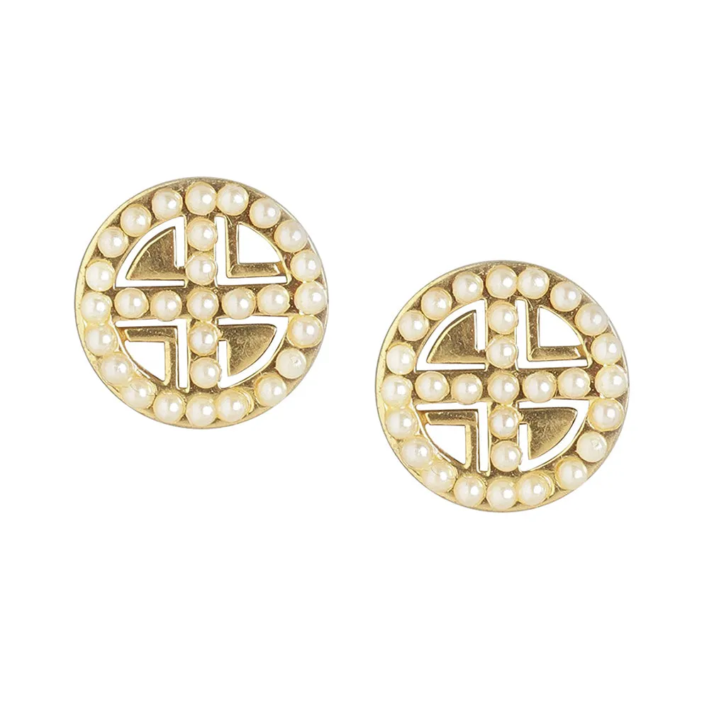 Carlton London Women'S Brass Gold-Plated & White Circular Studs Earrings Fje3552