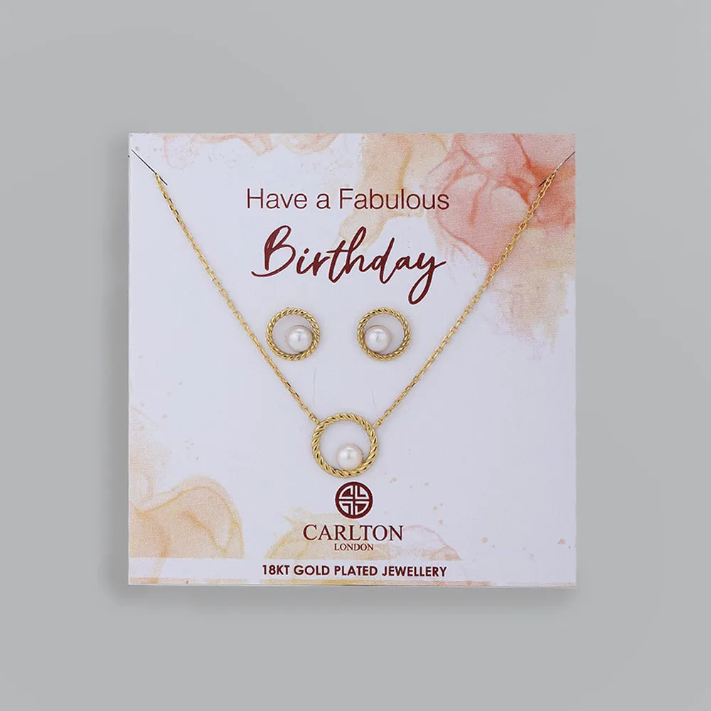 Carlton London Women'S Gift Card Jewellery-18K Gold Plated With Pearl Studded Necklace And Earrings Jewellery Set Fjs4105