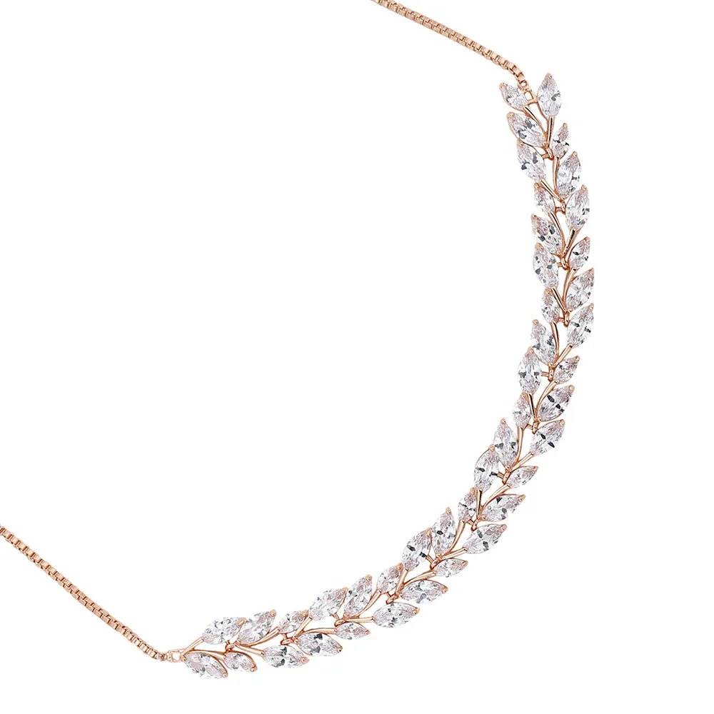 Carlton London Women'S Premium Rose Gold Toned Cubic Zirconia Studded Rose Gold-Plated Chocker Necklace Fjn4163