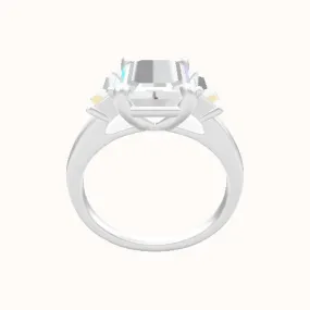 Cathedral Band with Trapezoid Sidestones Engagement Ring With Low Set Four Prong Head