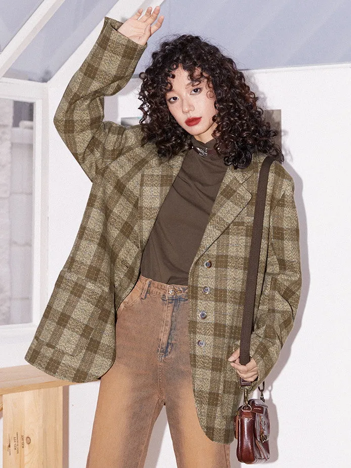 Checked Retro Oversize Casual Chic Jacket