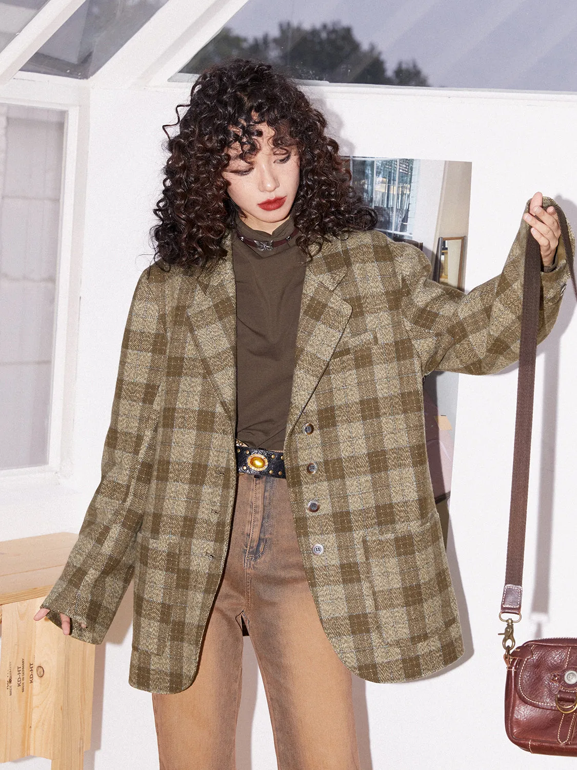 Checked Retro Oversize Casual Chic Jacket