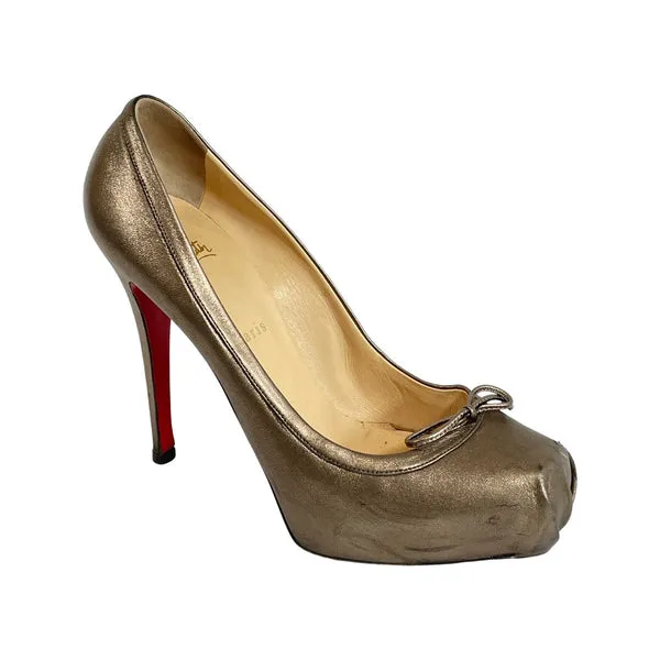 CHRISTIAN LOUBOUTIN antique gold leather platform heels