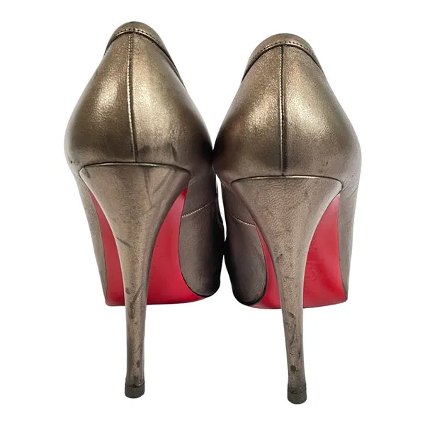 CHRISTIAN LOUBOUTIN antique gold leather platform heels