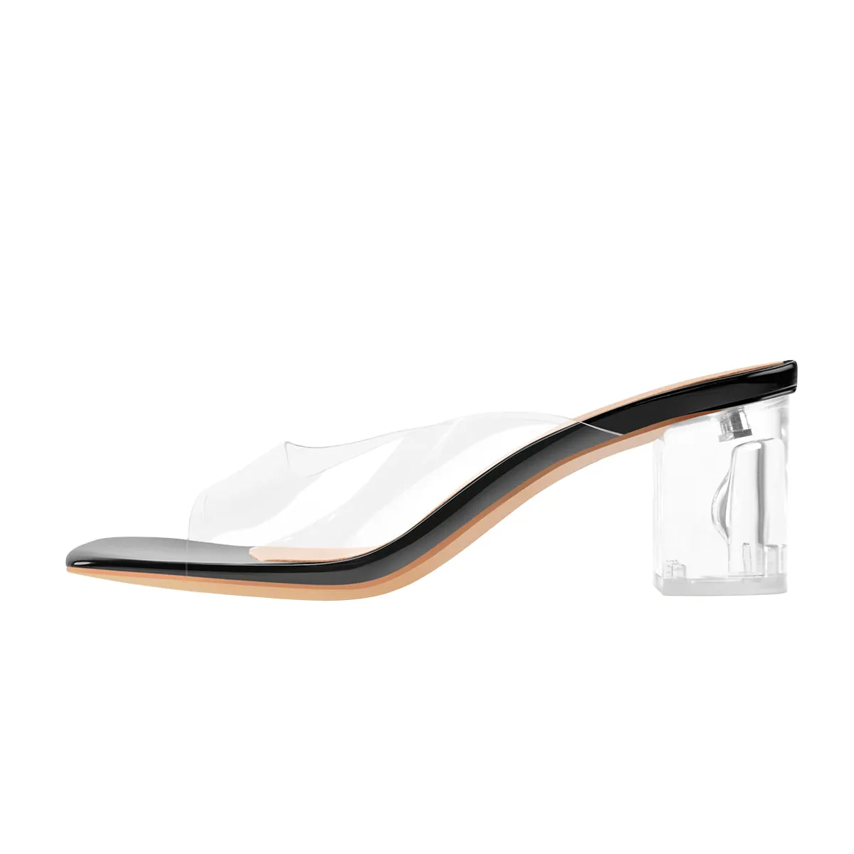 Chunky Heel Square Toe Mules with Holographic Transparent Design