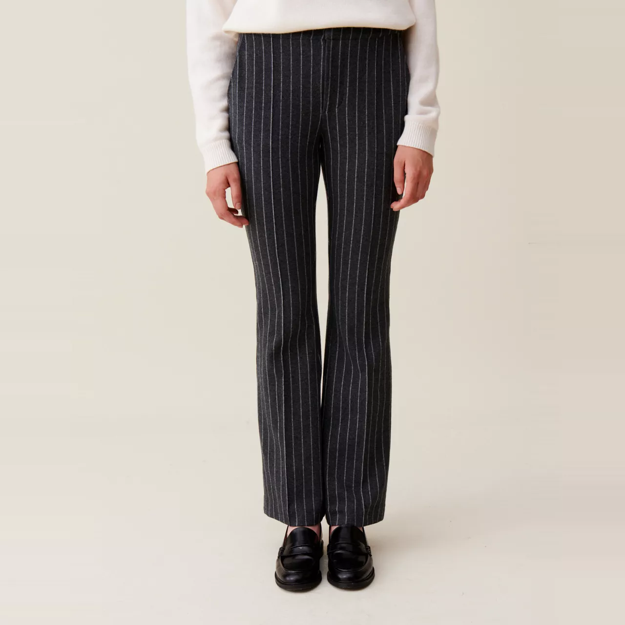 CLAUDIE PIERLOT Mid-Rise Pinstripe Flared Trousers - Black