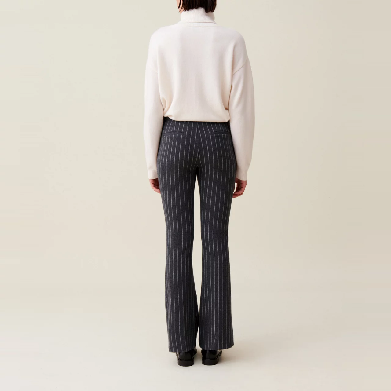 CLAUDIE PIERLOT Mid-Rise Pinstripe Flared Trousers - Black