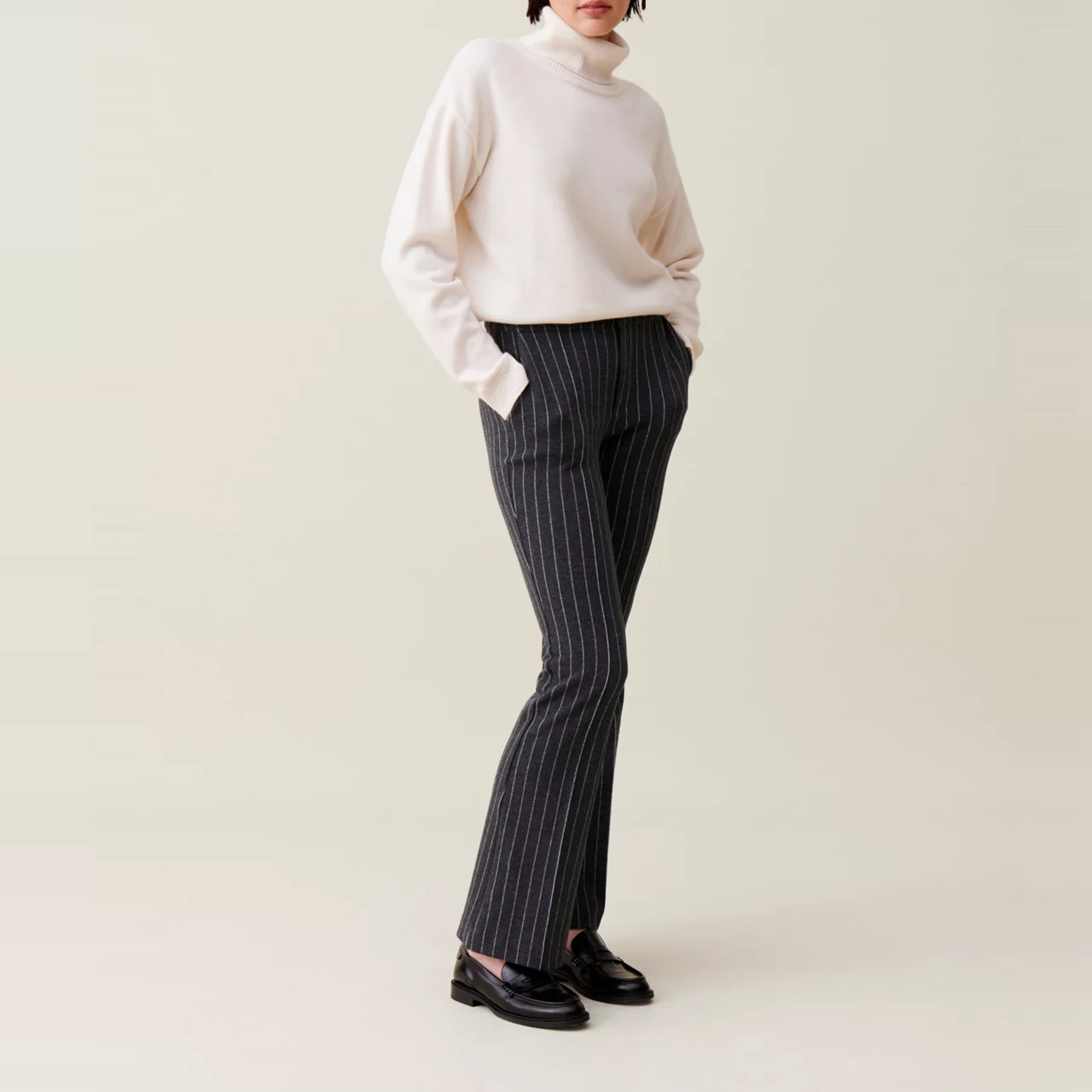 CLAUDIE PIERLOT Mid-Rise Pinstripe Flared Trousers - Black