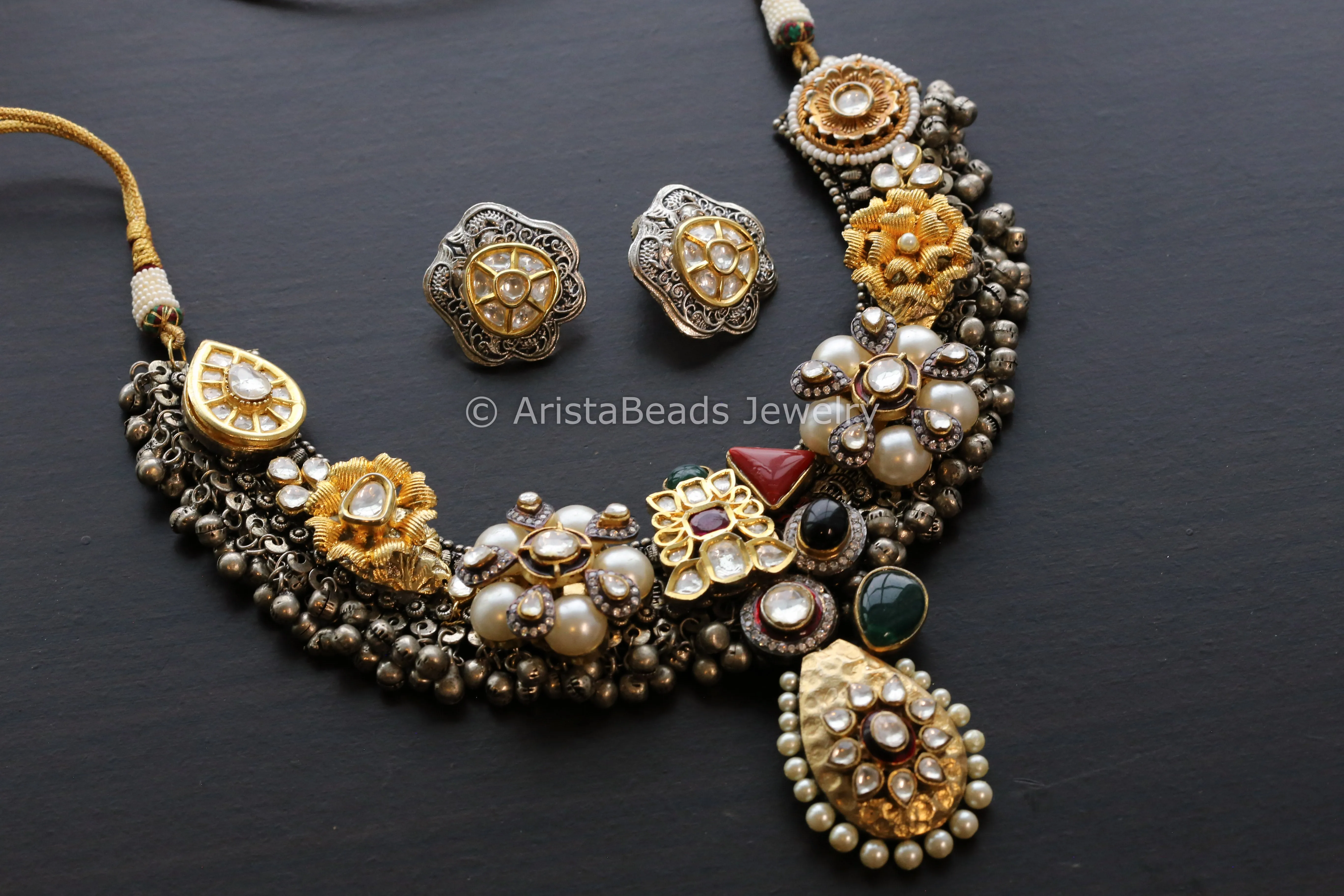 Contemporary Dual Tone Designer Kundan Necklace Set