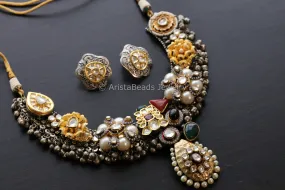 Contemporary Dual Tone Designer Kundan Necklace Set