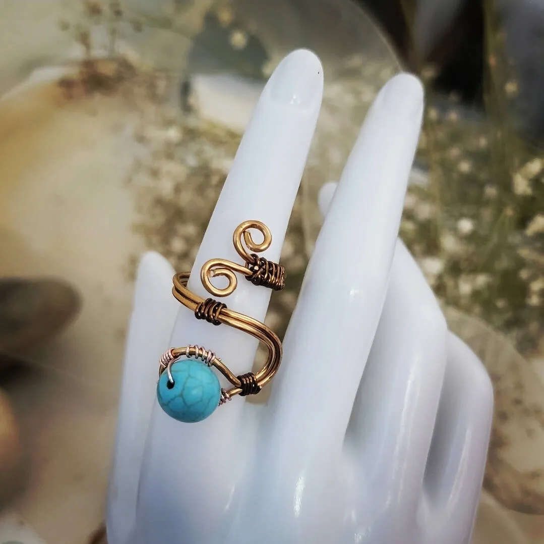 Island Girl Art - Handmade Wire Wrapped Turquoise Copper Ring