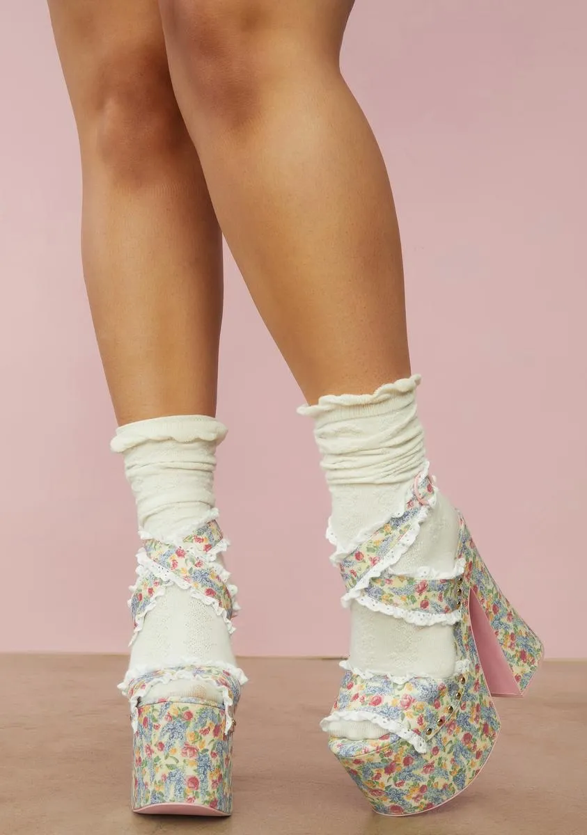 Cottage Calling Floral Satin Platforms-