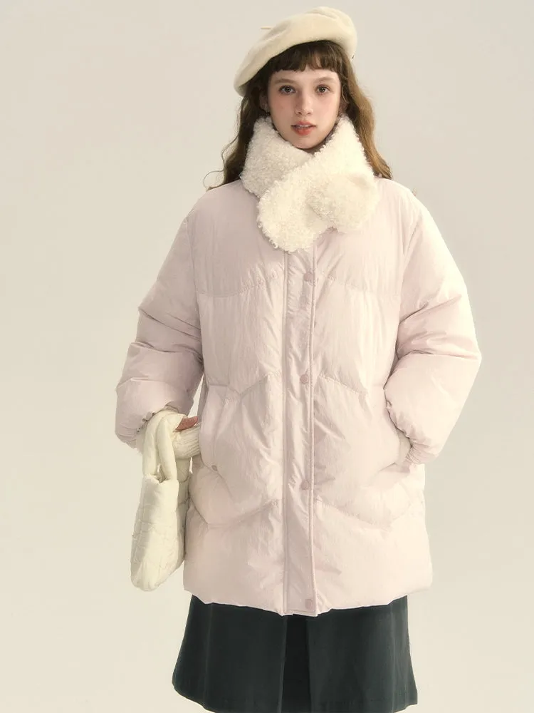 Cotton Boa-Muffler Pale-Tone Cute Oversize Quilting Jacket