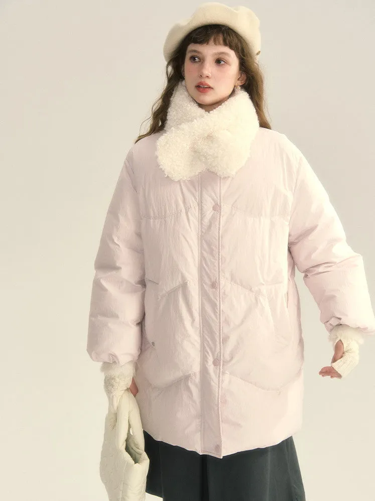 Cotton Boa-Muffler Pale-Tone Cute Oversize Quilting Jacket