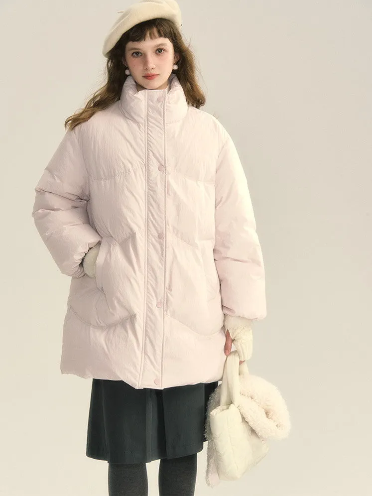 Cotton Boa-Muffler Pale-Tone Cute Oversize Quilting Jacket