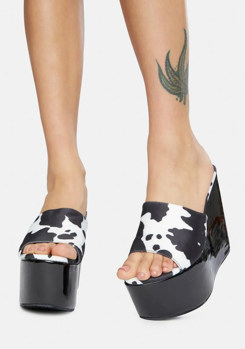 Cow Print Women's Platform Wedges